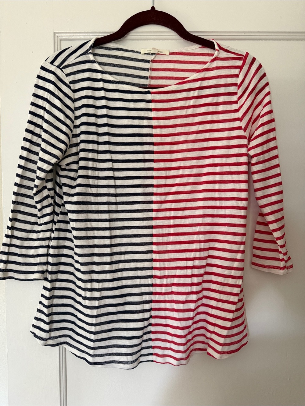 Red & Navy Striped 3/4 Sleeve Tee
